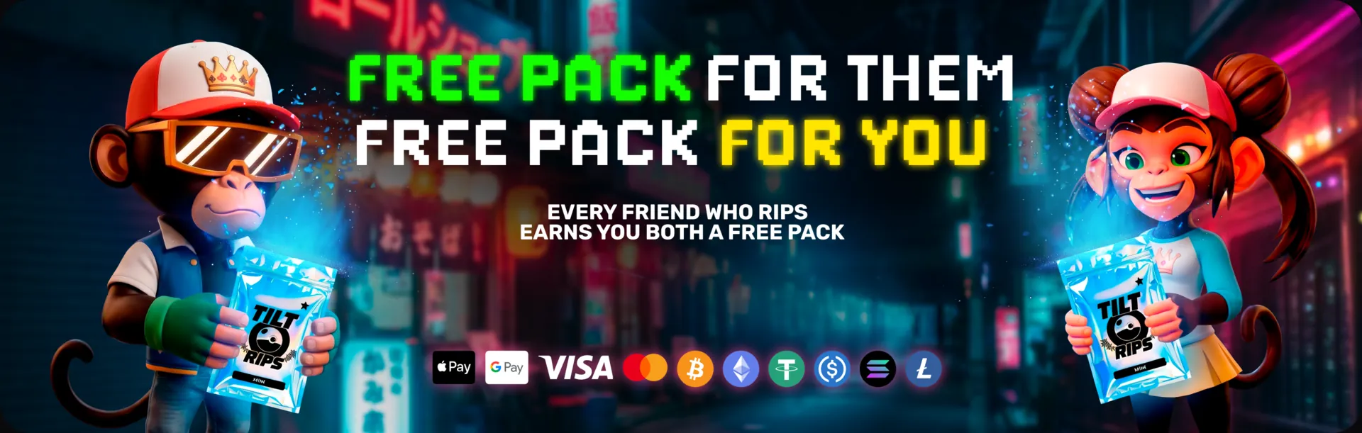 Free pack for them, free pack for you — every friend who rips earns you both a free pack